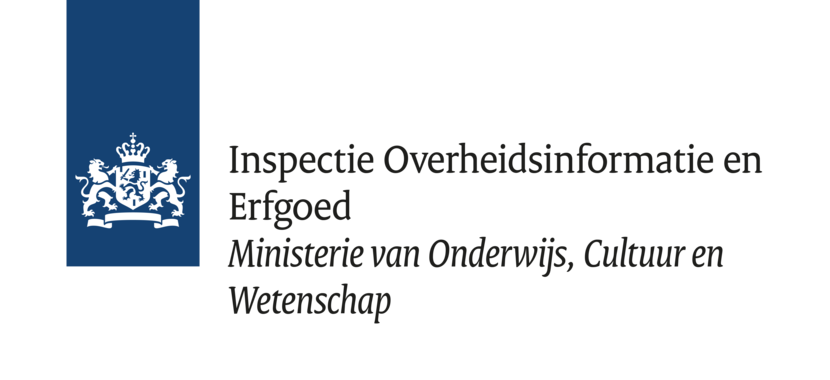 Logo Inspectie Overheidsinformatie en Erfgoed Ministerie van Onderwijs, Cultuur en Wetenschap